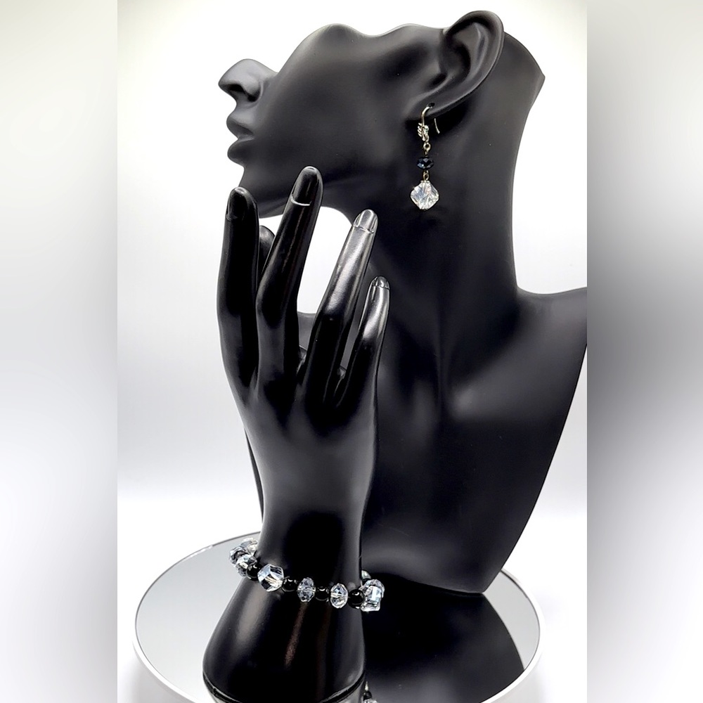 *RARE* Genuine Austrian Crystal Black Obsidian Necklace and Bracelet Set